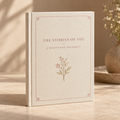 Illustrative milestone birthday memory book cover mockup in ivory and dusty rose