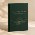 Illustrative retirement memory book cover mockup in forest green and gold